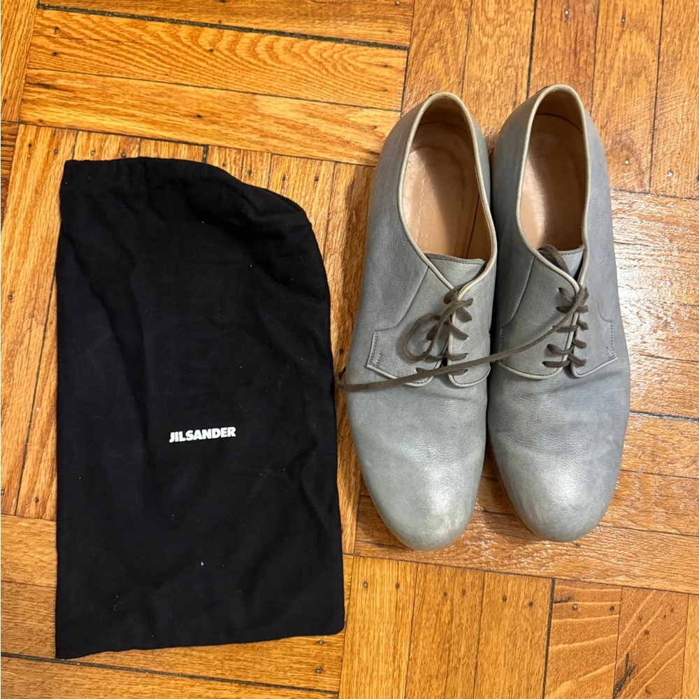 Jil Sander Men's Light Gray Leather Derby Oxfords